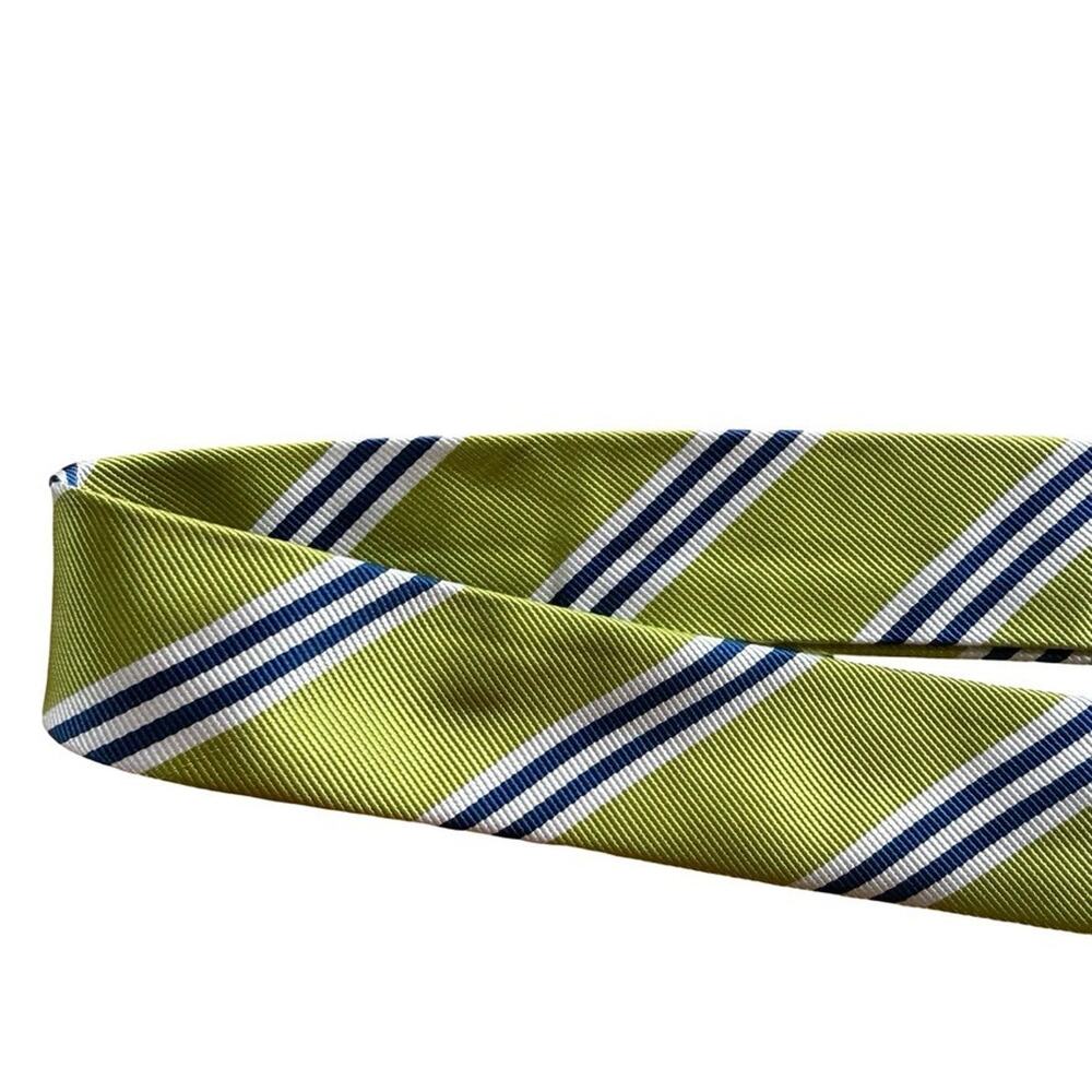 J Crew 100% Silk Green Blue Striped Adjustable Belt Academia Preppy sz S / M - Picture 5 of 12